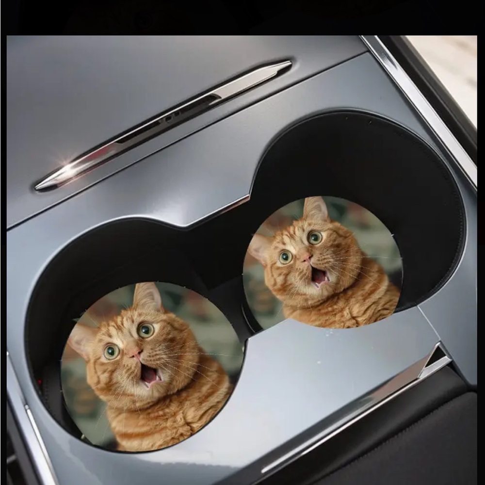 Cat Car Coasters - Orange Tabby Design